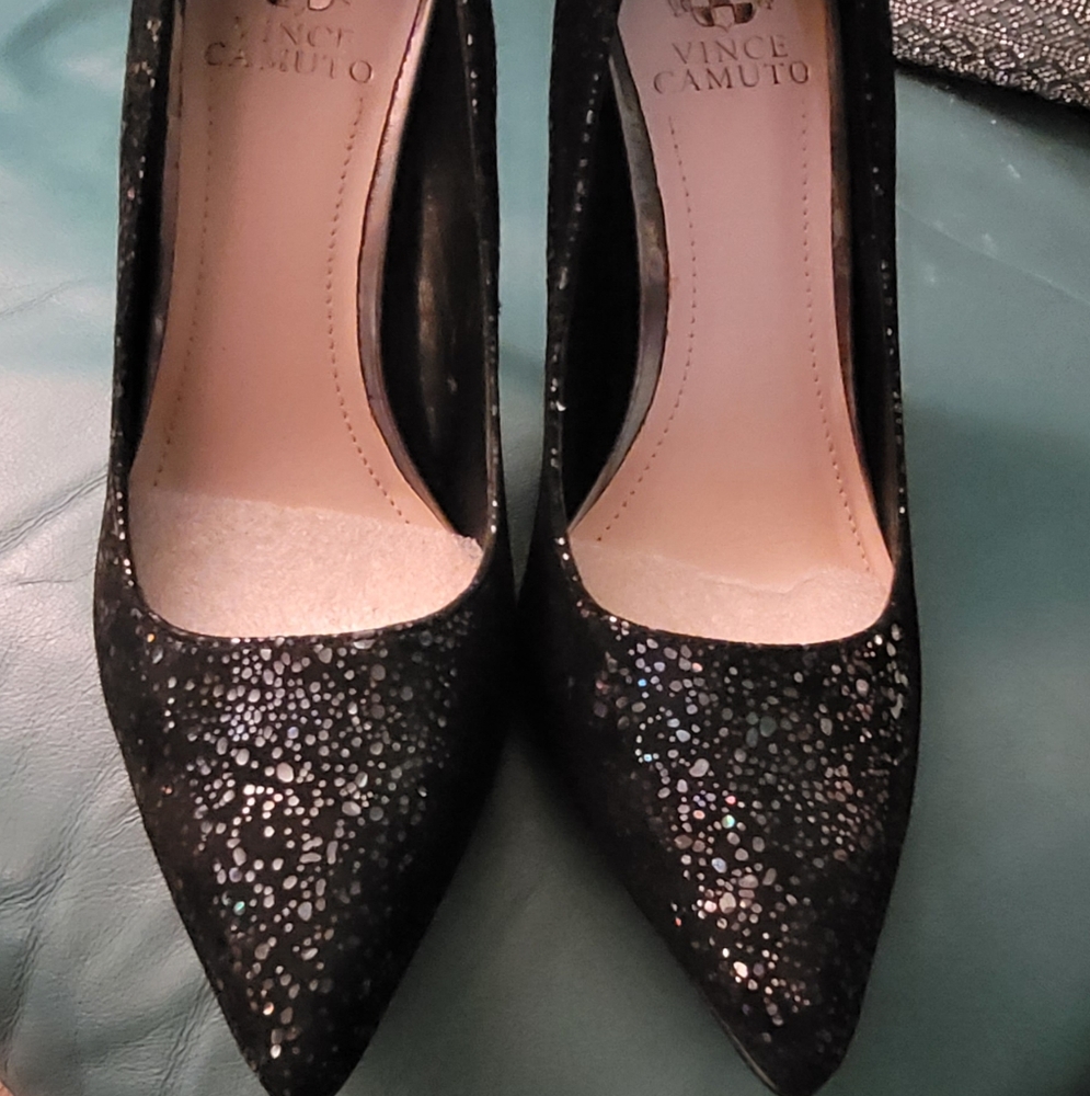 Iridescent speckled black and steel dress pumps by Vince Camuto, 7.5M